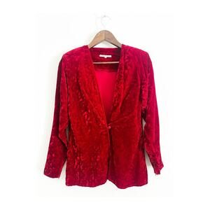 Saint Laurent Rive Gauche Vintage Velvet Single Button Jacket Red 38/ 4/ Small